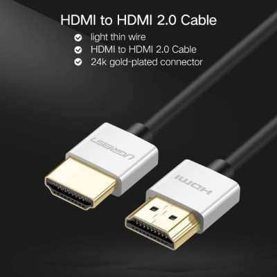 Ugreen UG30476HD117TK 1M màu Bạc Cáp tín hiệu HDMI chuẩn 2.0 sợi siêu nhỏ cao cấp - HÀNG CHÍNH HÃNG