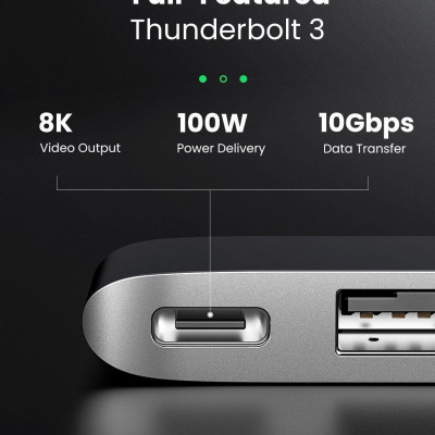 Ugreen UG60560CM251TK macbook pro air 2 cổng USB Type C Bộ chuyển đổi sang 3x Hub USB 3.0 + SD/TF + nguồn PD màu xám bằng nhôm - HÀNG CHÍNH HÃNG