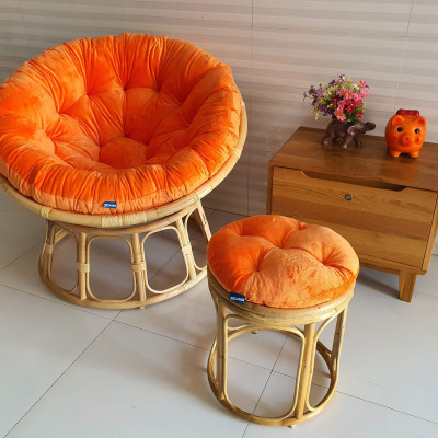Bộ ghế papasan + đôn (vải nhung màu cam)
