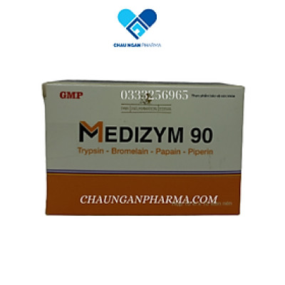 Viên giảm sưng phù nề Medizym 90 Mediphar Hộp 100 viên - Hỗ trợ giảm các biểu hiện sưng, đau, phù nề do phản ứng viêm, do chấn thương.