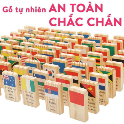 Đồ Chơi Trí Tuệ Cho Bé, Đồ Chơi Gỗ, Bộ Domino 100 Lá Cờ Của Các Quốc Gia Trên Thế Giới