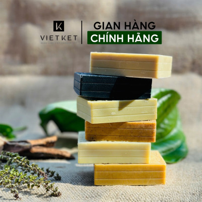 Cục Xà Bông Thảo Dược Củ Nghệ VIETKET 100g - Làm Sạch, Giảm Mụn Lưng, Sáng Da, Duy Trì Độ Ẩm, Hương Thơm Thảo Dược