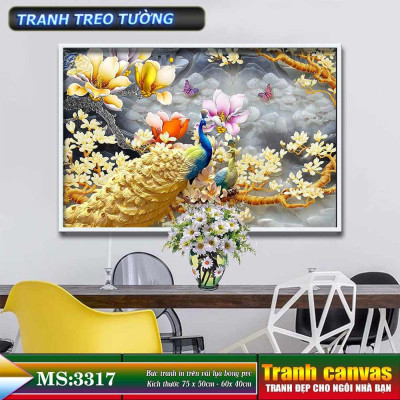 Tranh treo tường phòng khách, phòng ngủ - chim công-3317L3