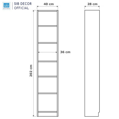 Kệ Sách 6 Tầng Billy By SIB Decor, Kích Thước 40 x 28 x 202cm KSG107