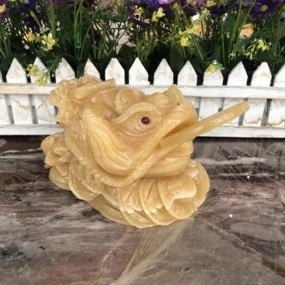 Tượng Cóc Ba Chân, Cóc Ngậm Tiền, Thiềm Thừ phong thủy kéo bắp cải chiêu tài lộc đá ngọc hoàng long - Dài 16 cm