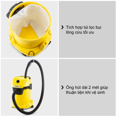 Máy hút bụi đa năng khô và ướt  WD 3 V Car dành cho Karcher - Công suất 1000W - Dùng cho gia đình và ô tô - Hàng Chính Hãng