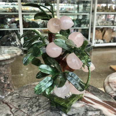 Cây đào phong thủy đá thạch anh hồng gồm 9 quả - Cao 30 cm