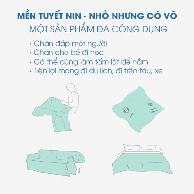Mền tuyết NIN - Dark Bule (2 size) 1m3x2m, 1m6x2m 100% Microfiber, chăn hè cao cấp, chăn lông tuyết nhung kiểu dáng Hàn Quốc
