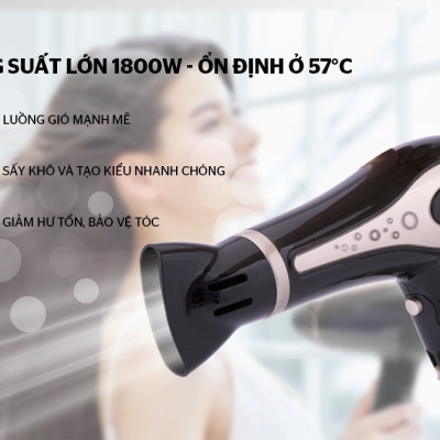 Máy sấy tóc SUNHOUSE SHD2317 công suất lớn 1800W sấy 2 chiều nóng lạnh, nhanh khô và bảo vệ tóc - Hàng chính hãng