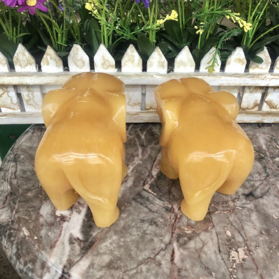 Cặp voi phong thủy đá ngọc hoàng long - Dài 12 cm