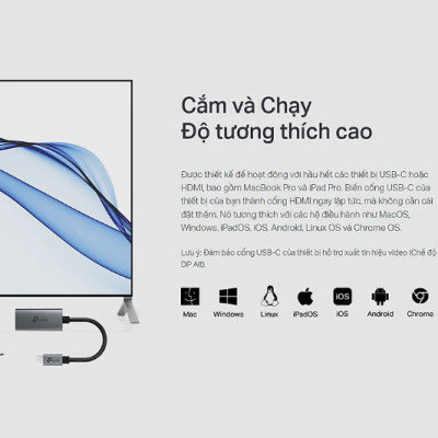 Cáp chuyển đổi USB Type-C sang HDMI TP-LINK 4K@60Hz UA520C - Hàng chính hãng