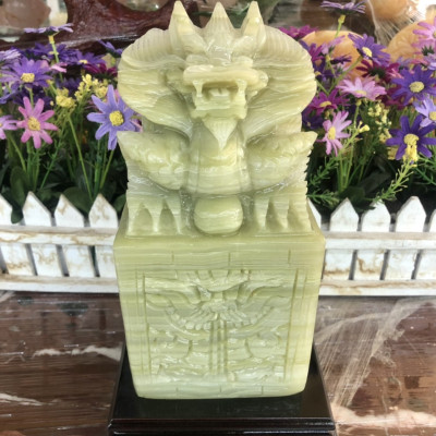 Ấn Rồng phong thủy đá ngọc hoàng long - Cao 20 cm