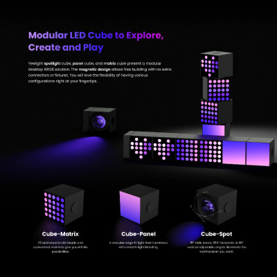 Đèn Yeelight Cube ARGB trang trí bàn làm việc, gaming, đa hiệu ứng ánh sáng, gamesync, musicsyne, hỗ trợ matter/homekit - Hàng chính hãng