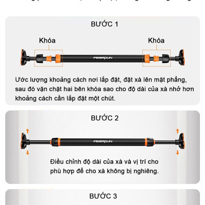 Xà Đơn Gắn Cửa FED-0228 | Kích thước 90-115cm (Chịu lực 400kg - Có chốt khóa an toàn khi gắn xà - Dễ dàng tháo lắp không cần khoan tường)