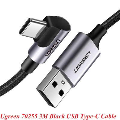 Ugreen 70255 3M màu đen cáp USB đầu Type-C bẻ góc 90 độ 3A Ugreen US284 - Hàng Chính Hãng