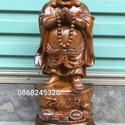 TƯỢNG PHẬT DI LẶC CHÚC PHÚC BẰNG GỖ BÁCH XANH KT CAO 60×25×13CM  