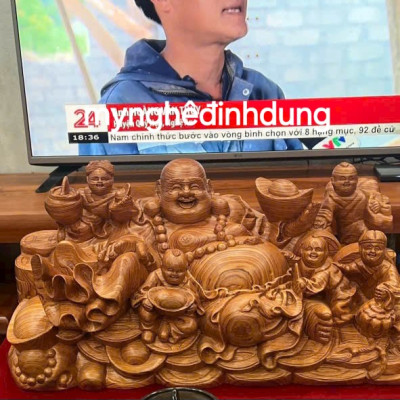 Tượng phật di lặc để bàn tiếp khách bằng gỗ hương đá kt 60x28x27cm 