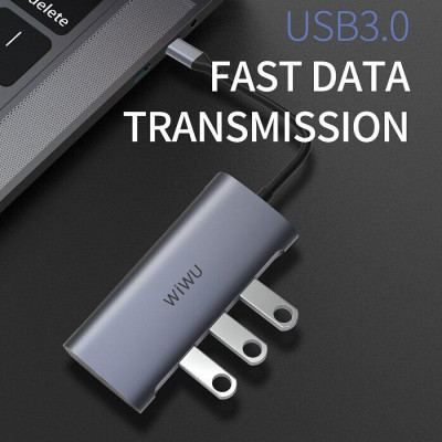 Hub sạc nhanh đa năng 7 in 1 chia cổng Type-C hiệu WIWU ALPHA A731HP thành cổng Type-C PD 3.0, 3 cổng USB 3.0, SD & Micro SD, cổng HDMI chuẩn 4k cho Macbook Pro / Smartphone đạt chứng nhận MFI - Hàng nhập khẩu
