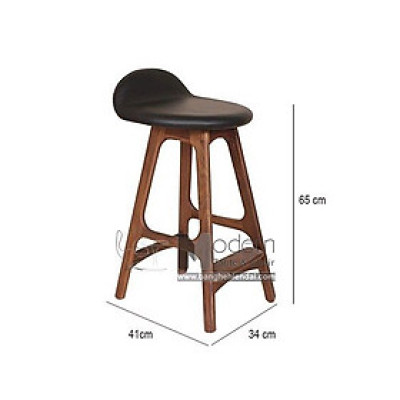 Ghế quầy bar ERIK BUCH-65P Nội thất Capta Ghế đảo bếp chân gỗ cao 65cm sơn màu Walnut hạt dẻ lưng tựa thấp có nệm bọc da PVC erik buch chair