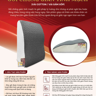 Gối chống suy giãn tĩnh mạch Hàn Việt Hải 40x60x22cm, hỗ trợ ngăn ngừa  các bệnh về mạch tri dưới Vải Cotton