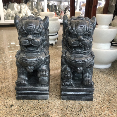 Cặp Kỳ Lân phong thủy đá cẩm thạch vân đen - Cao 30 cm