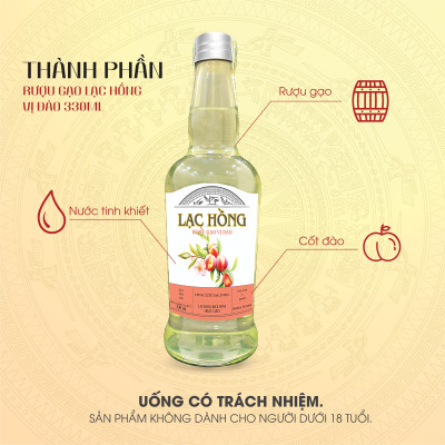[COMBO 6 CHAI] Rượu Gạo Lạc Hồng Vị Đào thơm ngon dễ uống được chưng cất từ gạo lên men 330ml