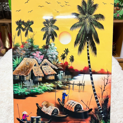 Tranh sơn mài - ĐỒNG QUÊ VIỆT NAM -Hàng xuất khẩu size 30x40 cm