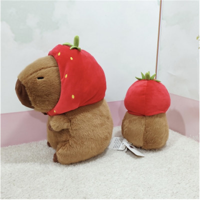 Thú nhồi bông capybara đội mũ dâu tây đáng yêu - Size từ 35cm đến 85cm - Quà tặng gấu bông capybara mang balô dâu tây trên lưng - Gối ôm chuột lang dễ thương cho bé.