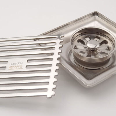 Phễu thu sàn - thoát sàn chống hôi Inox SUS 304, 10cm x 10cm Eurolife EL-HG04 ( Trắng bạc)