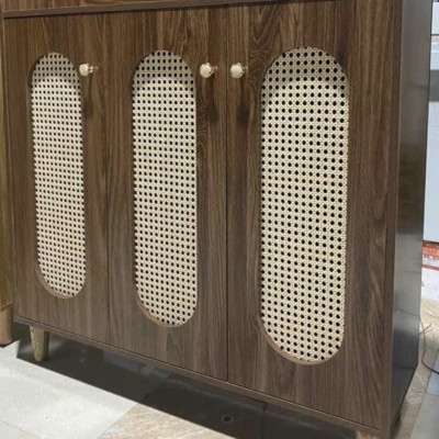 Tủ giày phối mây 3 cánh 1m Tundo cửa vòm hiện đại