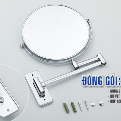 Gương trang điểm phóng đại 3 lần, xoay 360 độ, 2 mặt siêu nét, treo tường phòng tắm, phòng ngủ, Khách sạn, resort, Inox SUS 304, Size 15cm, 18cm, 20cm, Minh House