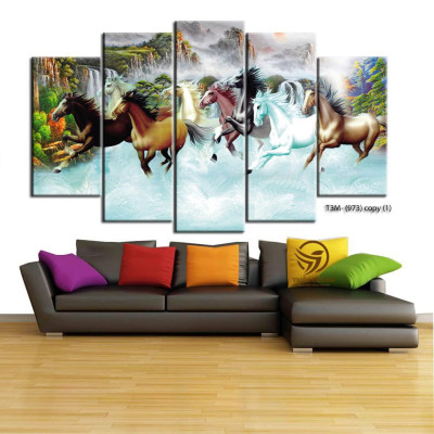 Bộ 5 tấm tranh treo tường Mã Đáo Thành Công T3M-973 /Gỗ nhập khẩu Hàn Quốc-Bo viền,chống lóa,ẩm mốc,mối mọt