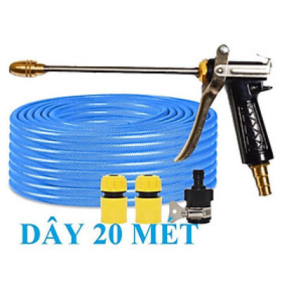 ️ Bộ dây vòi xịt nước rửa xe, tưới cây , tăng áp 3 lần, loại 20m 206701-2 đầu đồng,cút,nối đen + đai