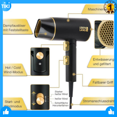 Lebenlang - Máy sấy tóc gấp gọn, 2 chiều nóng lạnh với công suất 2100W, chống xơ rối tóc, model LBH3088G - hàng chính hãng