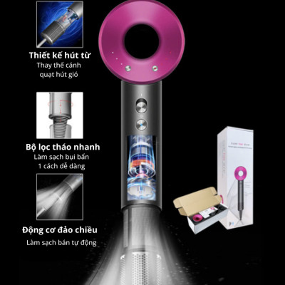 Máy sấy tóc công suất cao 1600W, máy sấy tóc ion âm, có chế độ sấy lạnh, kèm 5 đầu sấy tạo kiểu, BH 12 tháng - Hàng chính hãng