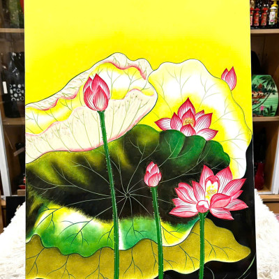 Tranh Sơn Mài - HOA SEN | Size 40x60 cm | Thanh Tịnh – Trang Nhã – Nghệ Thuật Truyền Thống