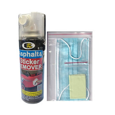 Chai xịt tẩy keo decal, băng dính,  keo dán, nhựa đường.. Asphalt & Sticker Remover - Bosny  B130 - 435 cc  - nhập khẩu Thái Lan (tặng kèm khăn lau và khẩu trang bằng vải không dệt)