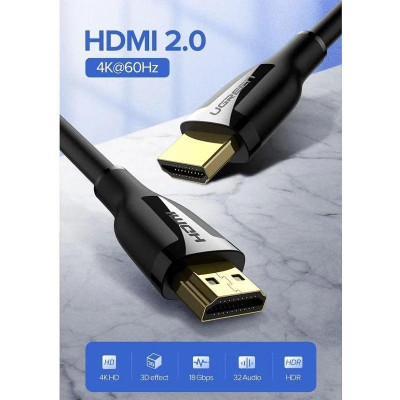 Ugreen UG60438ED030TK 1M 4K 60Hz 2.0 18Gbps màu đen Cáp HDMI độ phân giải Cao - HÀNG CHÍNH HÃNG