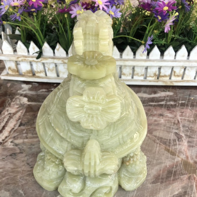 Tượng Long Quy ( Rùa đầu Rồng ) phong thủy đá ngọc Onyx đặt bàn thờ - Dài 25 cm