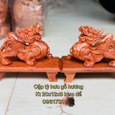 Combo cặp tỳ hưu và cóc ngậm đồng tiền phong thủy hút tài lộc bằng gỗ hương đá 