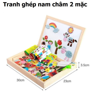 Bộ Tranh Nam Châm Kèm Bảng Từ Ghép Hình 2 mặt bảng phấn và nam châm bằng gỗ, Đồ Chơi Gỗ Bảng Ghép Hình - Mẫu ngẫu nhiên Hàng Chính Hãng LuckyDecor