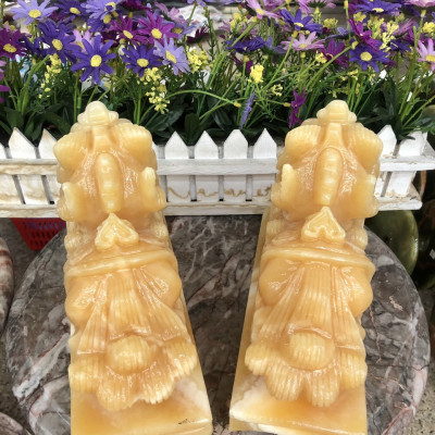 Cặp Tỳ Hưu phong thủy đá ngọc hoàng long có đế - Dài 20 cm