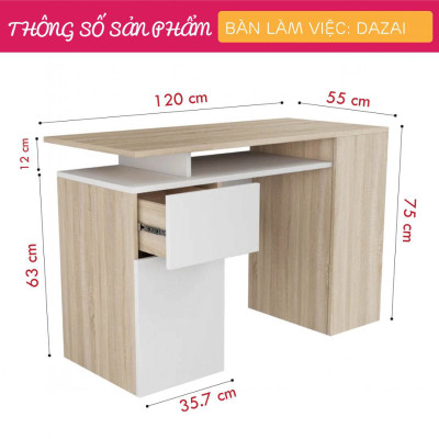 Bàn vi tính gỗ phong cách hiện đại SMLIFE Dazai