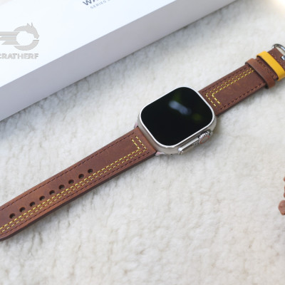 Dây đeo thay thế dành cho Apple Watch Ultra da bò sáp ngựa điên nhiều màu- Hàng Chính hãng