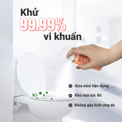 Xịt khử khuẩn bệ ngồi bồn cầu Su Star hương hoa hồng và vani loại bỏ 99.999% vi khuẩn trong 10s 50ml