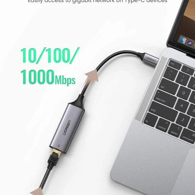 Ugreen UG50737CM199TK 10cm màu xám đầu chuyển USB Type C sang LAN 10 100 1000M gigabit Ethernet - HÀNG CHÍNH HÃNG