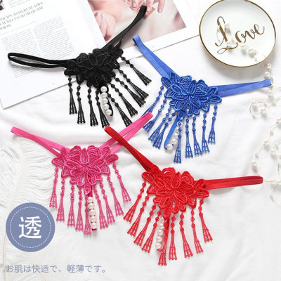 Quần lót nữ kết hoa đính kèm hạt lọt khe gợi cảm - Màu đen