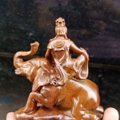 Tượng văn thù phổ hiền bồ tát bằng gỗ bách xanh thơm nức kt 16×15×6cm