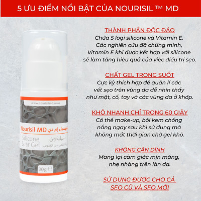 Kem sẹo Nourisil MD cao cấp - Gel sẹo silicone làm mờ và ngăn ngừa sẹo xấu hiệu quả (Chai 10g)