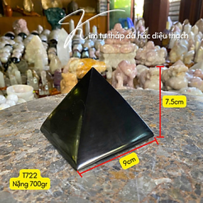 Kim tự tháp đá hắc diệu thạch NHASAN T722 năng lượng mạnh mẽ, nặng 700gr, cao 7.5cm x ngang 9cm